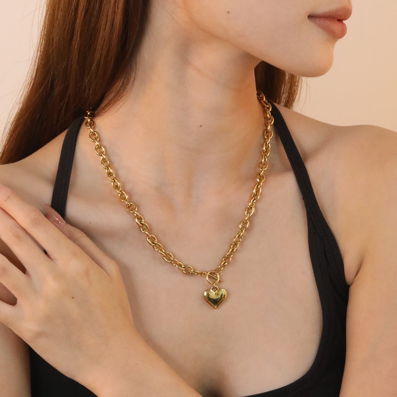Damen Halskette mit Herz-Anhänger und elegantem Gliederdesign Shop Nory