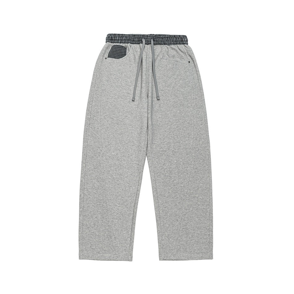 Damen Leichte Sweatpants mit hohem Gummibund, Karomusterbesatz und weitem Cropped Schnitt Shop Nory
