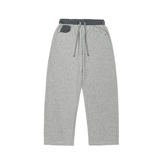 Damen Leichte Sweatpants mit hohem Gummibund, Karomusterbesatz und weitem Cropped Schnitt Shop Nory