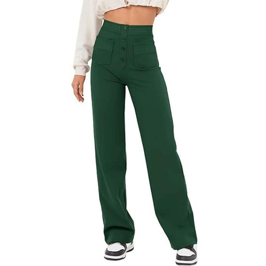 Damen Hochtaillierte weite Hose mit Knopfleiste und aufgesetzten Taschen Shop Nory
