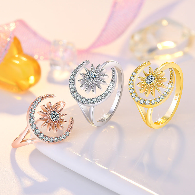 Damenring mit kunstvollem Sonnenmotiv und funkelnden Zirkonia Shop Nory