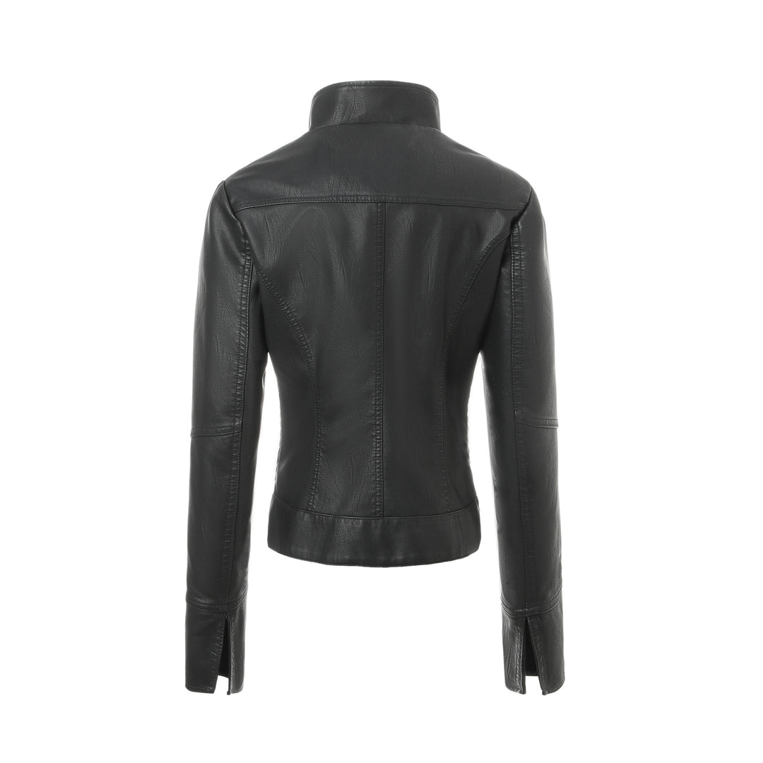 Damen Schlanke Echtlederjacke mit Stehkragen, Stepppaneelen und Reißverschluss Shop Nory