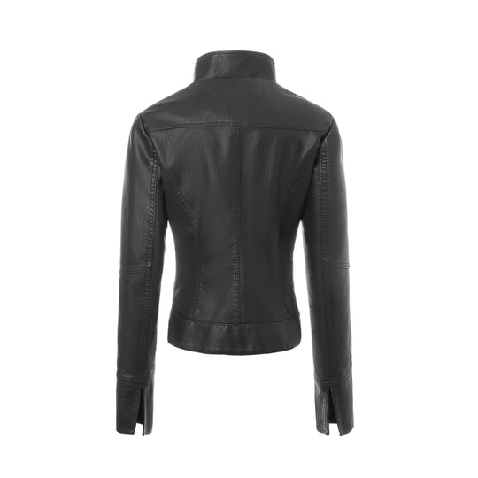 Damen Taillierte Lederjacke mit Stehkragen und Stepp-Panels Shop Nory