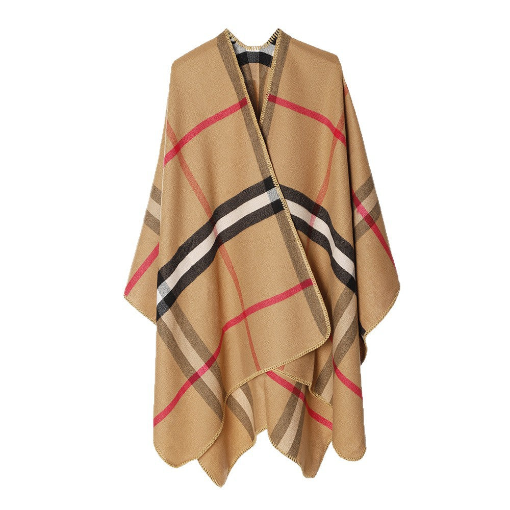 Damen Karierter Wollmix‑Poncho im Oversize‑Cape‑Schnitt mit Zierstichkante Shop Nory