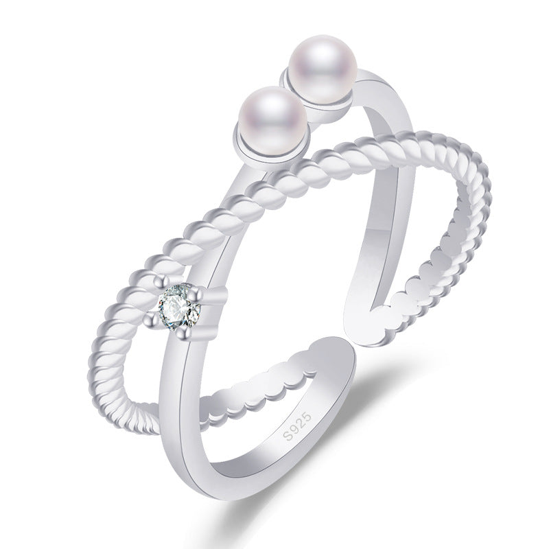 Damen Offener Ring mit doppeltem Perlen-Design und funkelndem Zirkonia Shop Nory