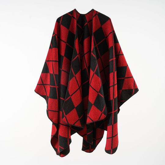 Damen Oversize-Cape im Plaid‑Deckenstil aus Wollmix mit offenem Fall Shop Nory