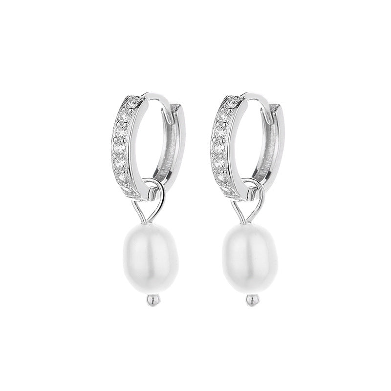 Damen Ohrringe mit eleganten Zirkonia-Verzierungen und Perlenanhängern Shop Nory