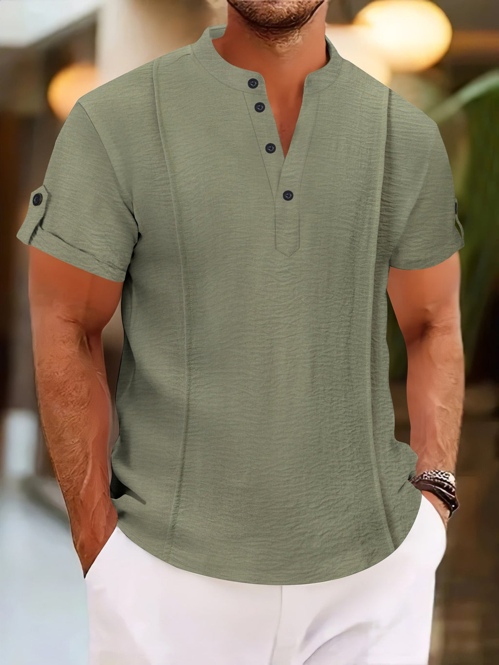 Herren Kurzarm Hemd mit eleganter Knopfleiste und strukturiertem Design
