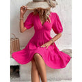 Damen Midi-Kleid mit Ballettärmeln und tiefem V-Ausschnitt Shopnory