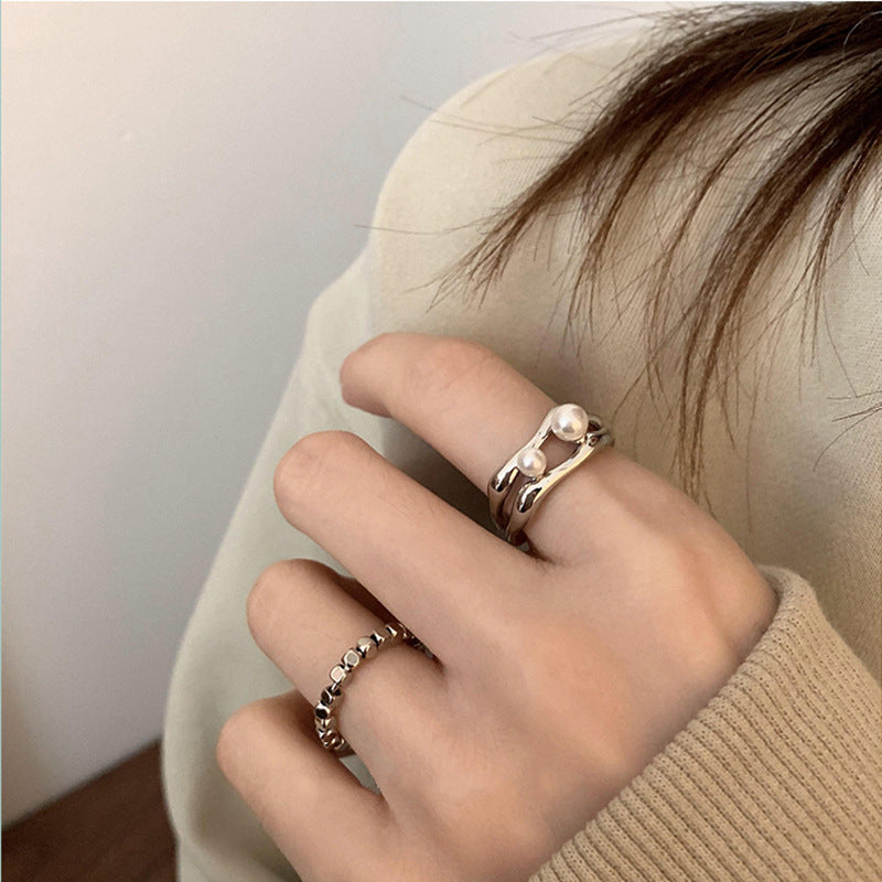 Damen Offener Ring mit filigranem Design und eleganten Perlen Shop Nory