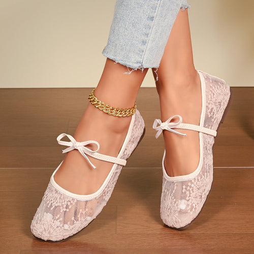Damen Elegante Ballerinas mit dekorativem Schleifen-Design und glitzernden Applikationen