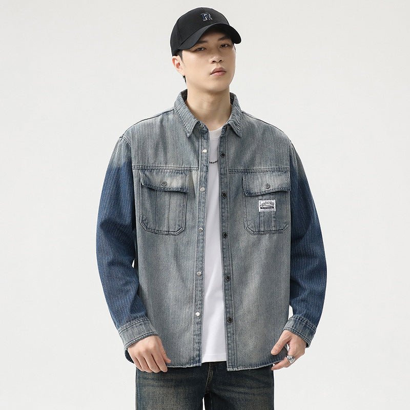 Herren Overshirt aus Denim mit Kontrastärmeln und leichter Used-Waschung Shop Nory