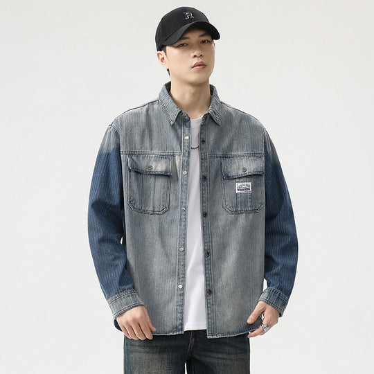 Herren Overshirt aus Denim mit Kontrastärmeln und leichter Used-Waschung Shop Nory
