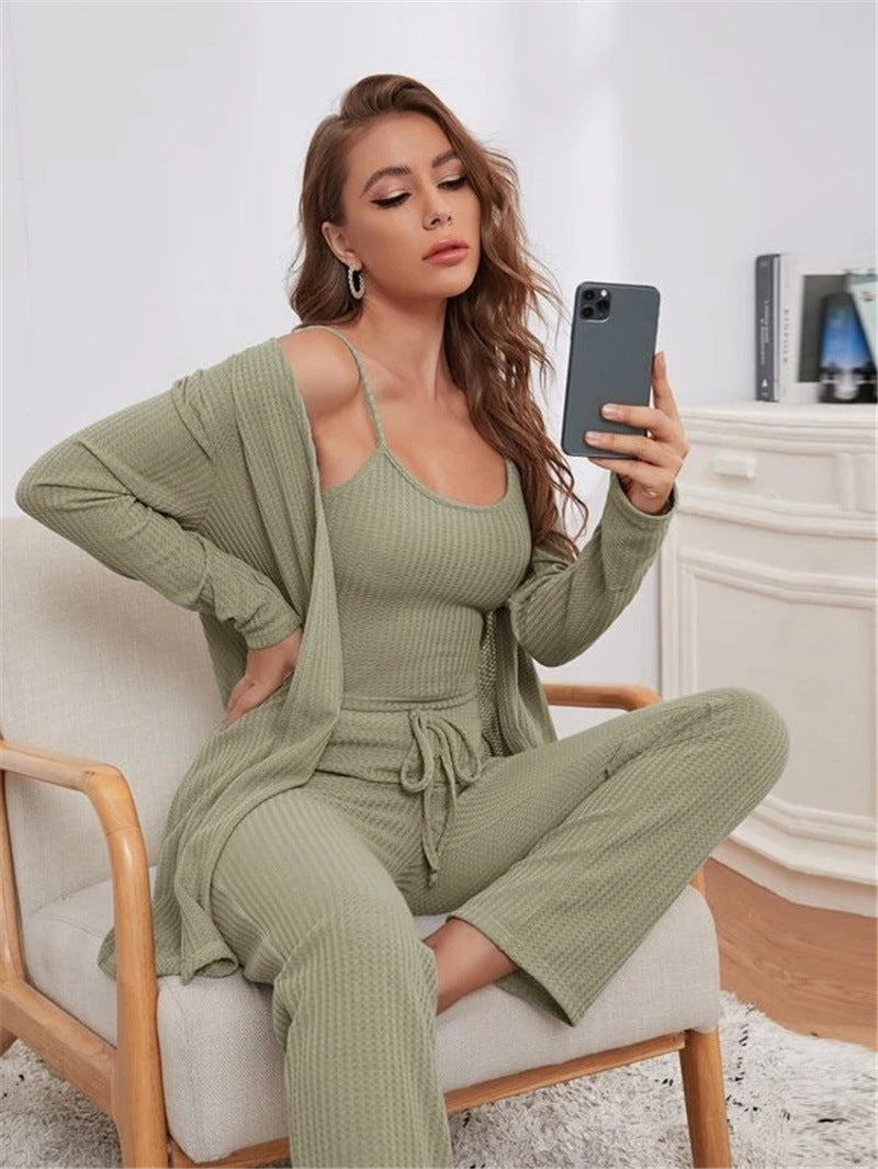 Damen Freizeit-Set mit gestricktem Oberteil und weiten Hosen Shopnory