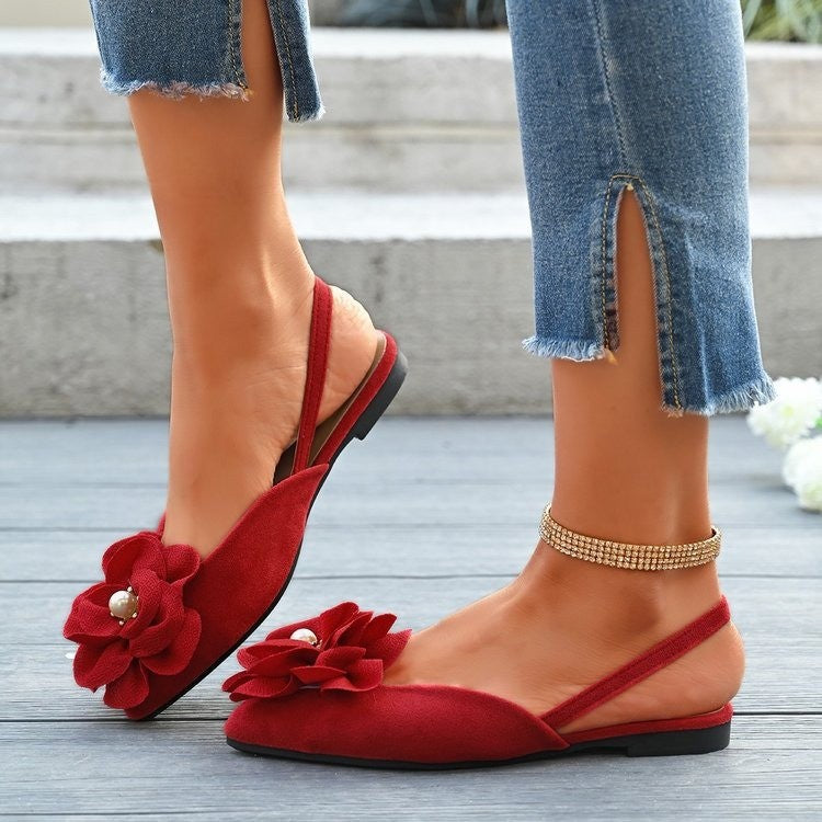 Damen Slingback-Ballerinas mit großer Blumenapplikation und flacher Komfortsohle Shop Nory