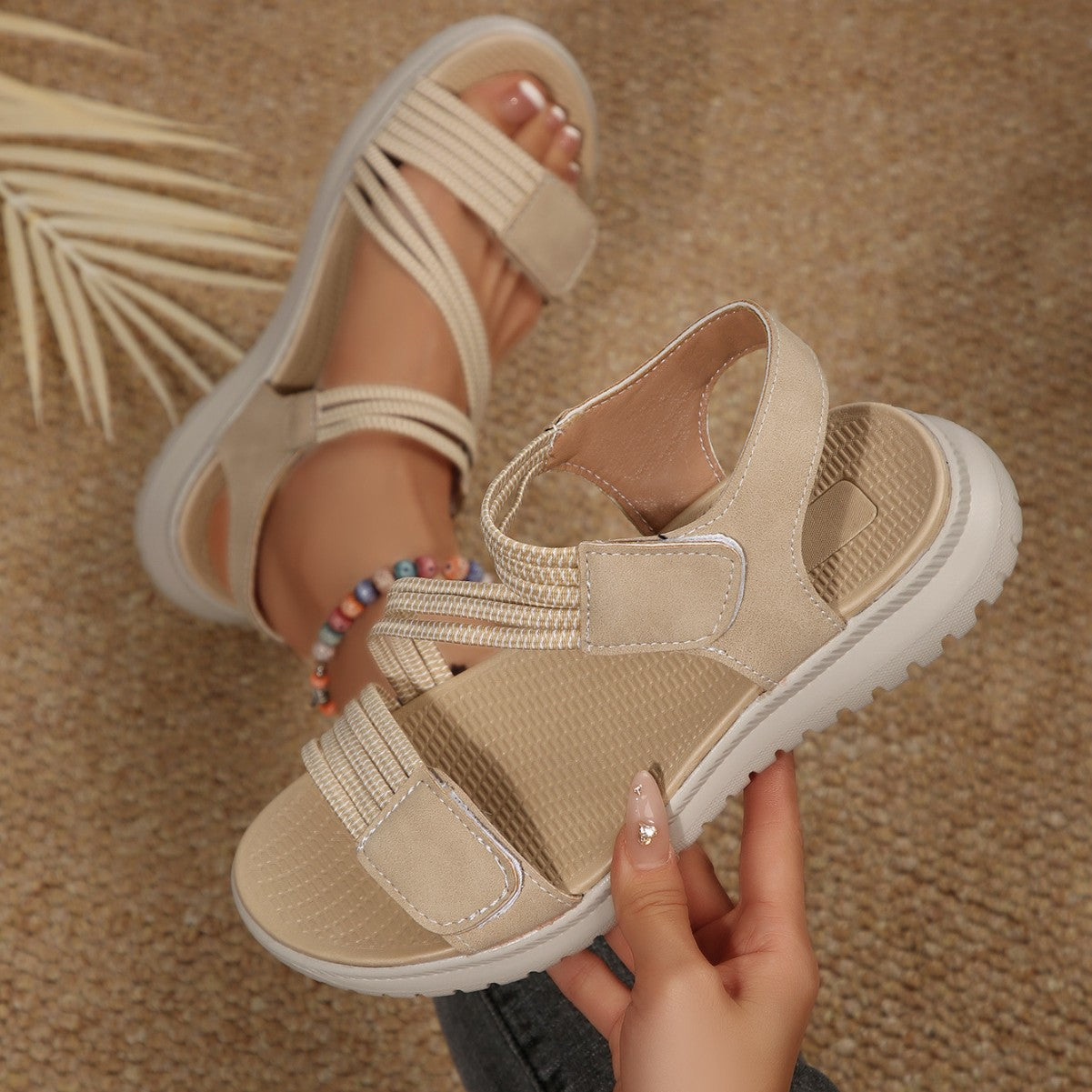 Damen Bequeme Sport-Sandalen mit elastischen Riemen und rutschfester Laufsohle