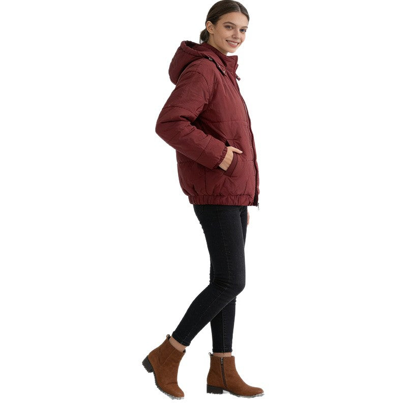 Damen Wattierte Steppjacke mit Volumenkapuze, elastischem Saum und verstellbarer Taille Shop Nory
