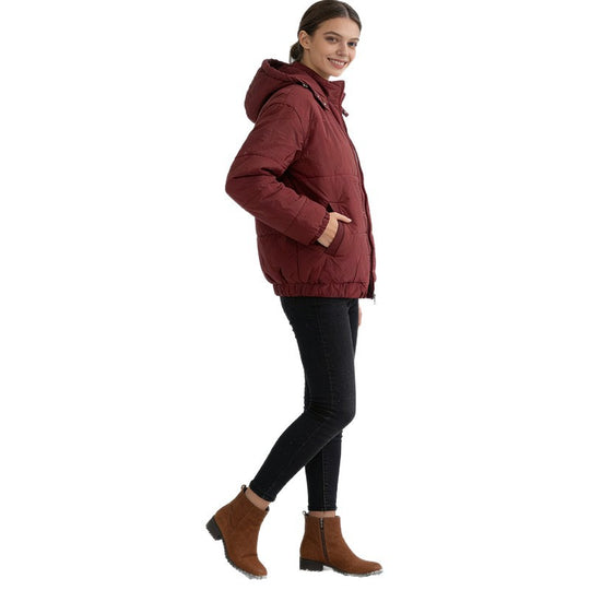 Damen Wattierte Steppjacke mit Volumenkapuze, elastischem Saum und verstellbarer Taille Shop Nory
