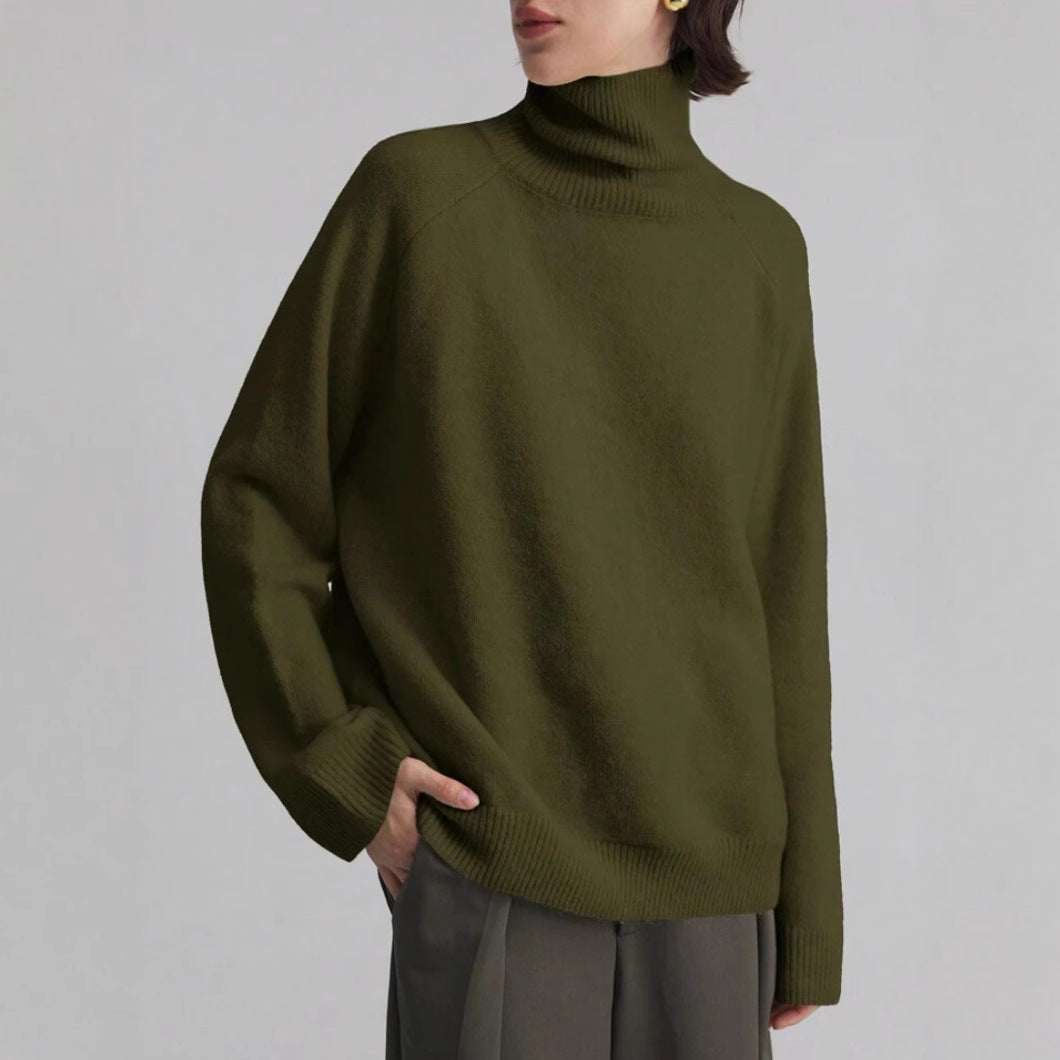 Damen Oversize Rollkragen-Feinstrickpullover mit Raglanärmeln und seitlichen Schlitzen Shop Nory