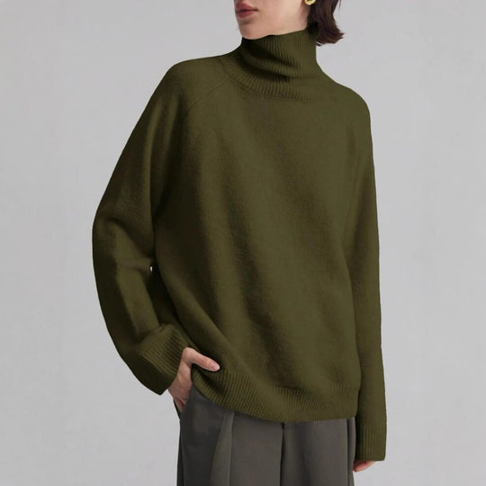 Damen Oversize Rollkragen-Feinstrickpullover mit Raglanärmeln und seitlichen Schlitzen Shop Nory