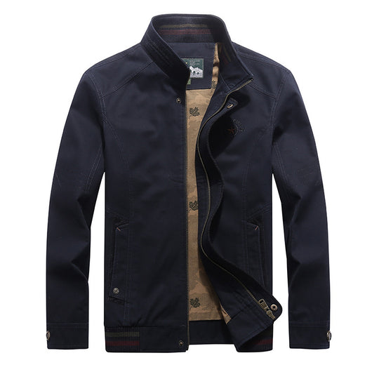 Herren Canvas-Fieldjacke mit Stehkragen, Zipper und gestreiftem Rippbund Shop Nory