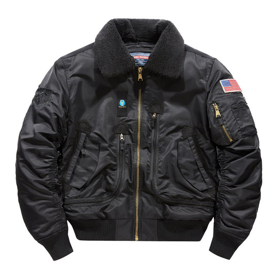 Herren Bomberjacke im Fliegerstil mit Sherpa-Kragen und multifunktionalen Reißverschlusstaschen Shop Nory