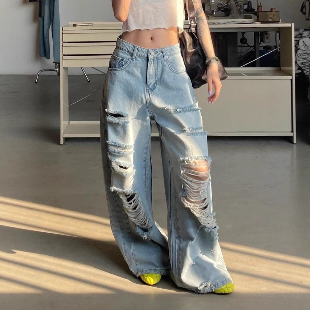 Damen Destroyed Wide-Leg Jeanshose mit trendigen Rissen Shopnory