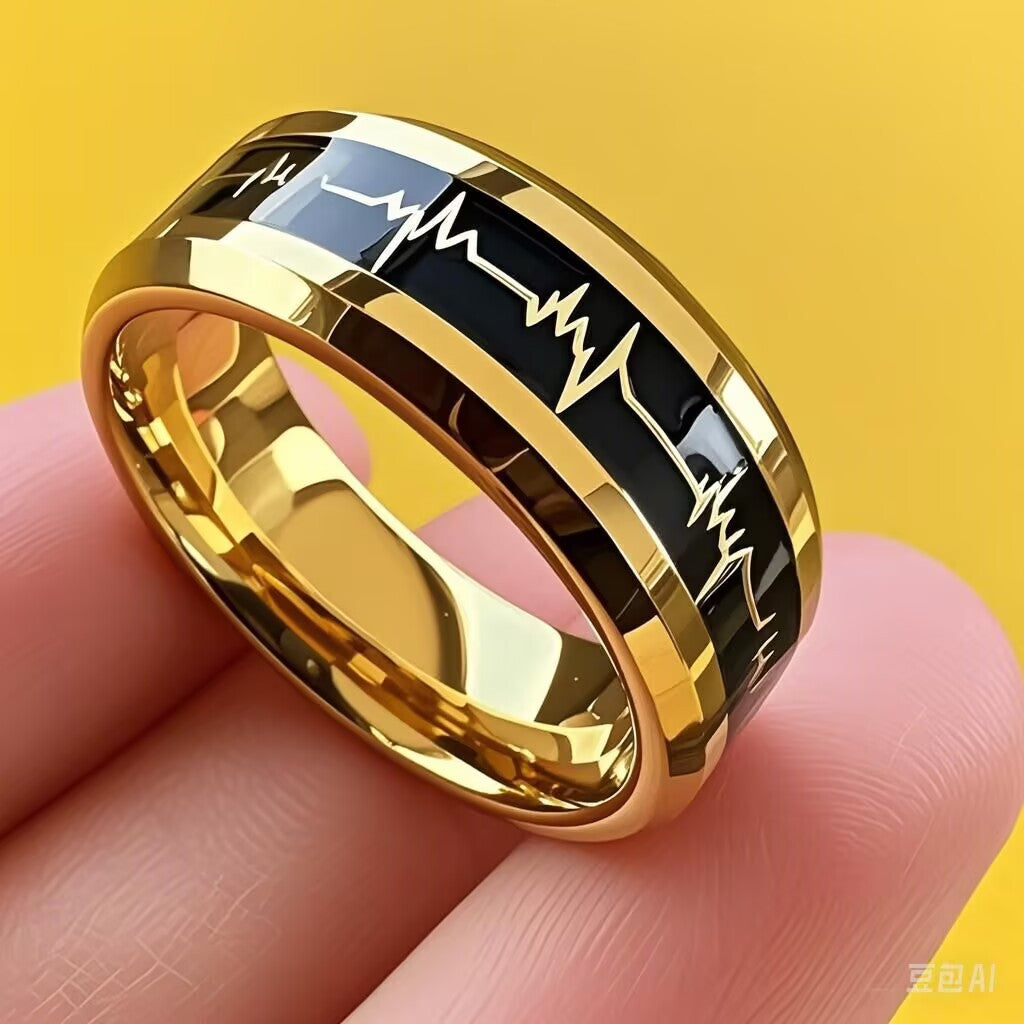 Herren Ring mit künstlerischem Herzschlag-Design und hochglänzender Edelstahloberfläche Shop Nory