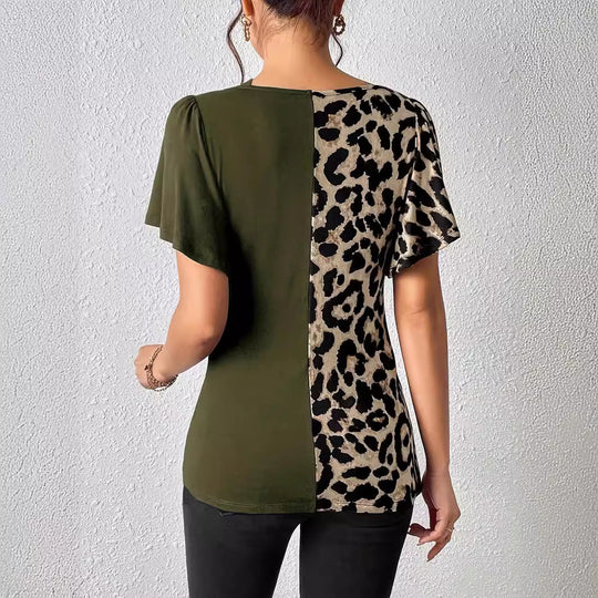 Damen Designermode Oberteil mit asymmetrischem Schnitt und Leopardenmuster