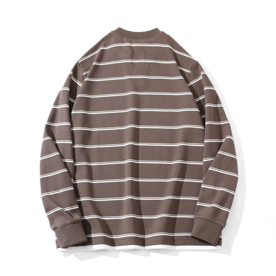 Unisex Gestreiftes Langarm-Sweatshirt mit V-Notch und Waffelstruktur Shop Nory