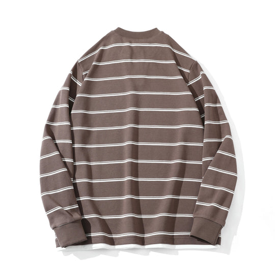 Unisex Gestreiftes Langarm-Sweatshirt mit V-Notch und Waffelstruktur Shop Nory