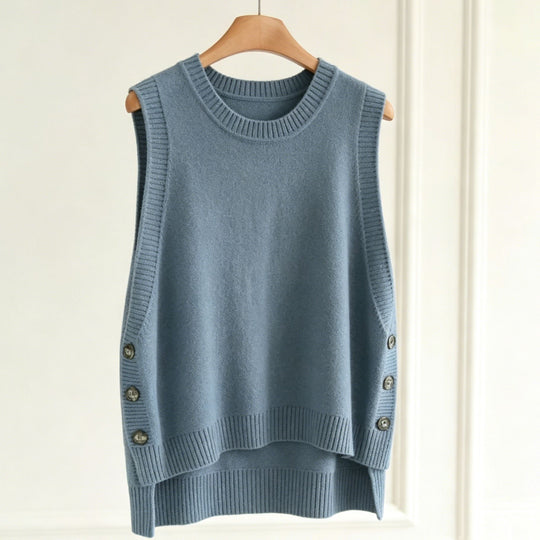 Damen Strickweste mit seitlichen Knopfleisten und Rundhalsausschnitt Shop Nory