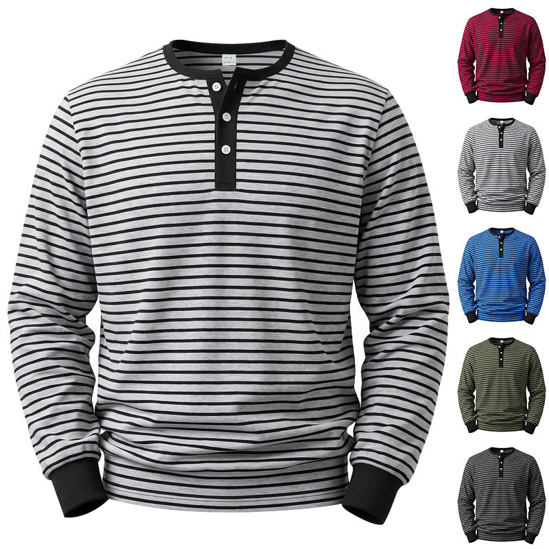 Herren Gestreiftes Langarm-Henleyshirt aus Baumwolljersey mit Knopfleiste Shop Nory