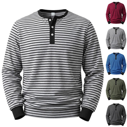 Herren Gestreiftes Langarm-Henleyshirt aus Baumwolljersey mit Knopfleiste Shop Nory