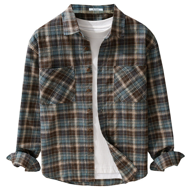 Herren Karo-Flanell-Überhemd aus gebürstetem Baumwollflanell mit aufgesetzten Brusttaschen Shop Nory