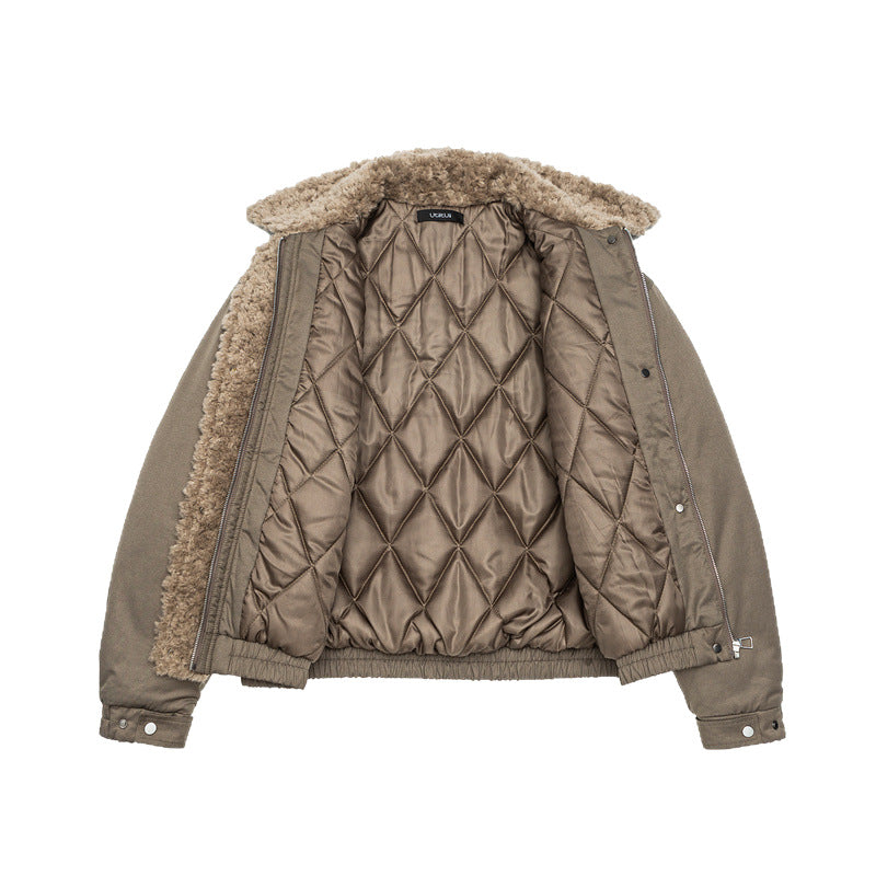 Damen Kurz geschnittene Teddy-gefütterte Blousonjacke mit Webpelzkragen Shop Nory