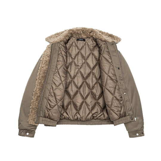 Damen Kurz geschnittene Teddy-gefütterte Blousonjacke mit Webpelzkragen Shop Nory