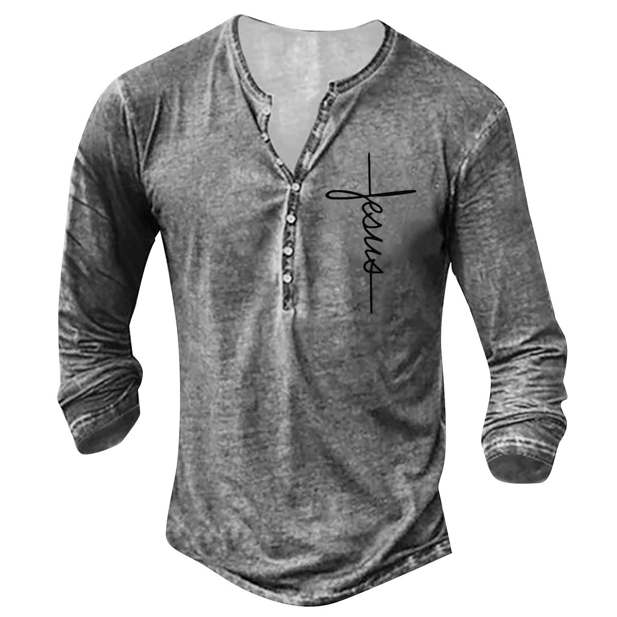 Herren Langarm Henley-Shirt mit kreativem Grafikdruck