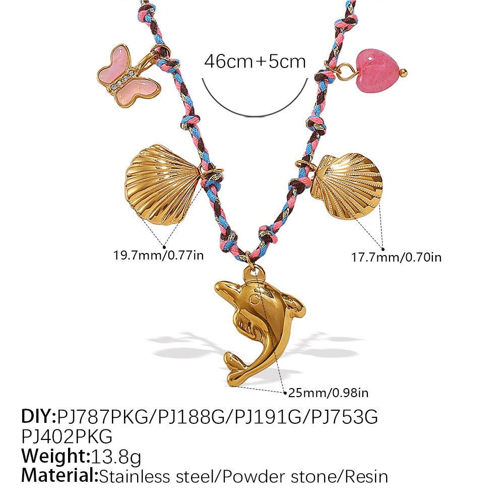 Verstellbare Kordel-Halskette mit Naturstein-Charms und Filigranen Blumenanhängern