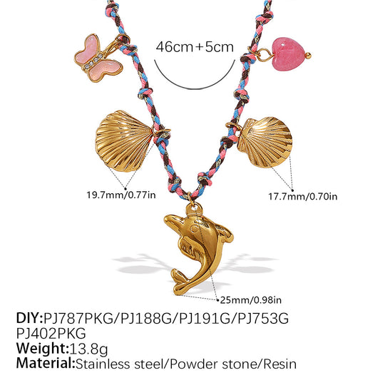 Verstellbare Kordel-Halskette mit Naturstein-Charms und Filigranen Blumenanhängern