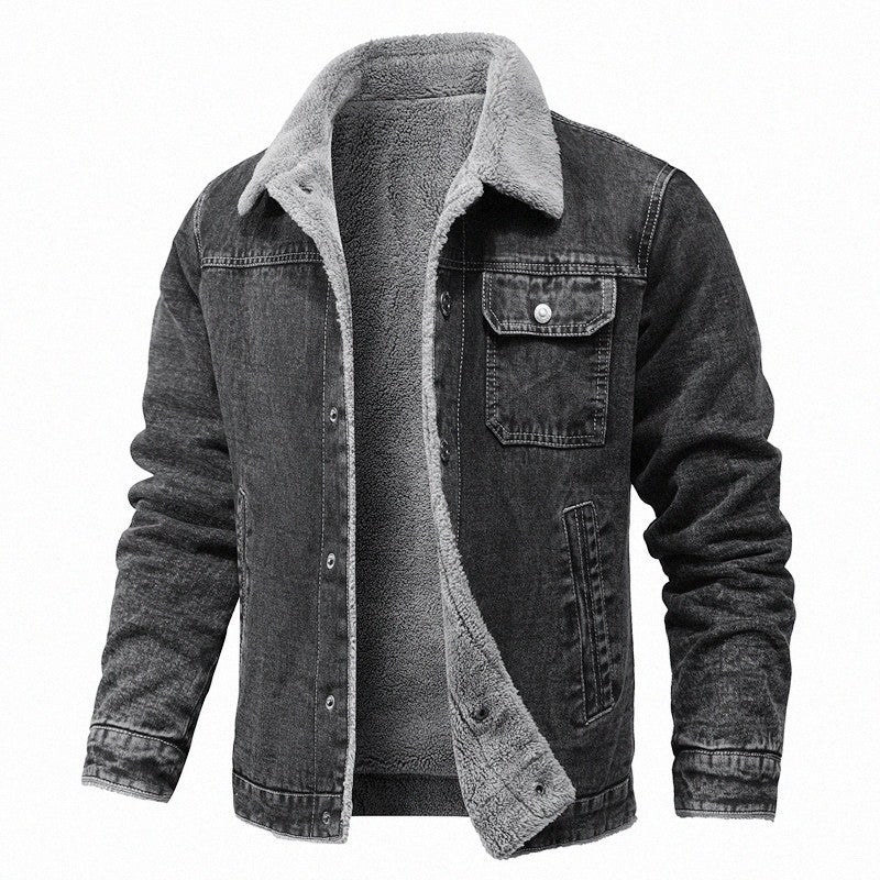 Herren Sherpa-gefütterte Denimjacke mit Teddyfutter und Brusttasche Shop Nory