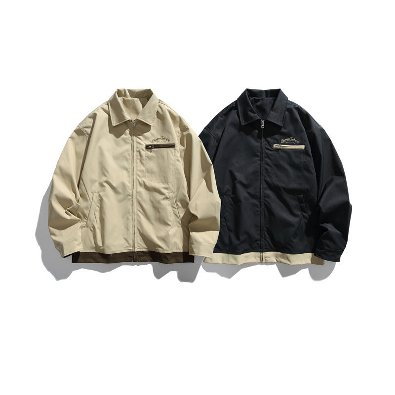 Unisex Boxy-Übergangsblousonjacke mit durchgehendem Reißverschluss, Brustzippertasche und kontrastiertem Rippsaum Shop Nory