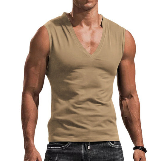 Herren nan ärmelloses Muskelshirt mit tiefem V-Ausschnitt aus dehnbarem Jersey und körpernaher Passform