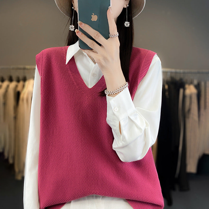 Damen Oversize Strickweste mit tiefem V‑Ausschnitt und feiner Struktur Shop Nory