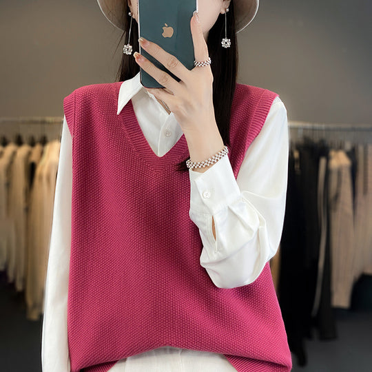 Damen Oversize Strickweste mit tiefem V‑Ausschnitt und feiner Struktur Shop Nory