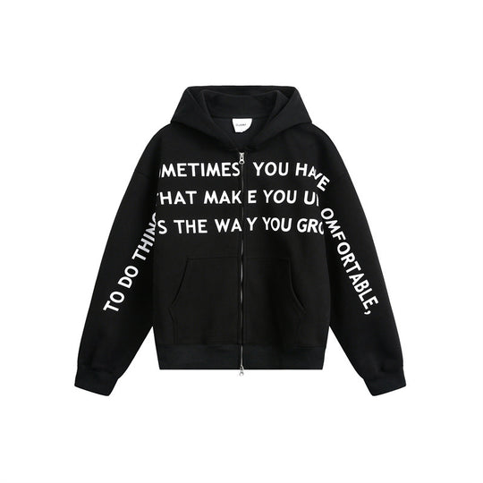 Unisex Oversize Kapuzen-Zipjacke mit Zwei-Wege-Reißverschluss und Statement-Print Shop Nory