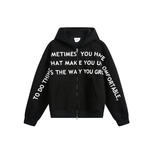 Unisex Oversize Kapuzen-Zipjacke mit Zwei-Wege-Reißverschluss und Statement-Print Shop Nory