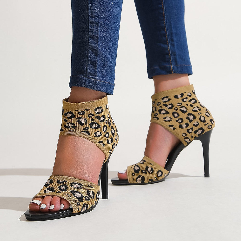 Damen Peep-Toe High Heels mit elastischem Strick-Oberschaft und hochmodernem Trichterabsatz