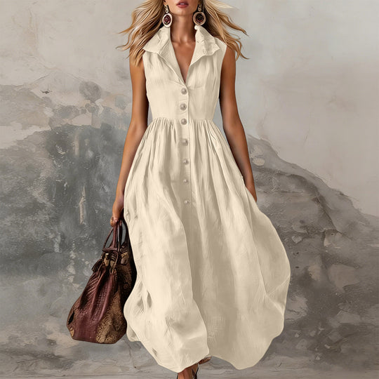Damen Ärmelloses Midikleid mit Knopfleiste, geraffter Taillenpartie und Volantkragen Shop Nory