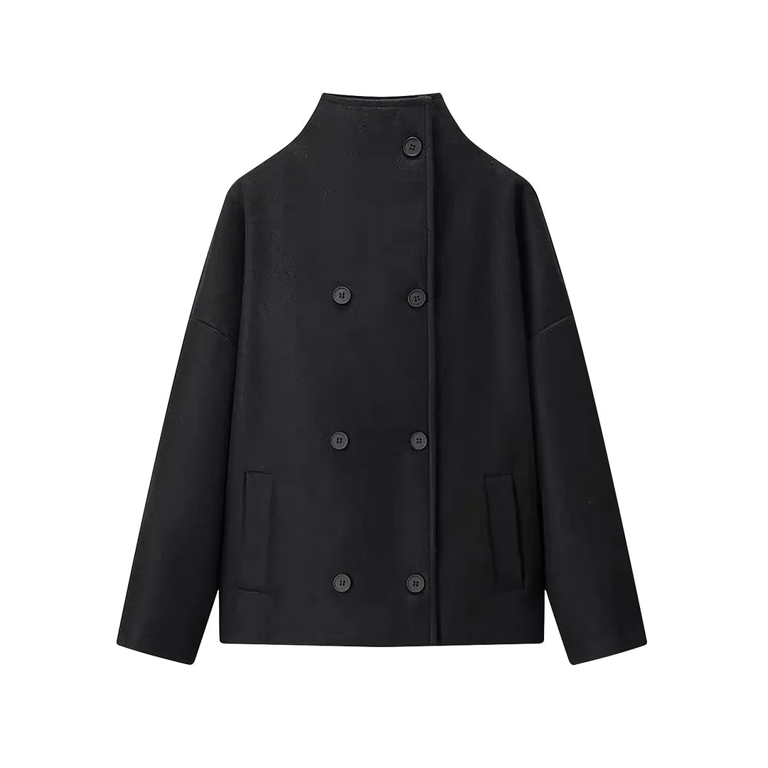 Damen Kurz geschnittener Boxy-Wollmix-Mantel mit Stehkragen und verdeckter Doppelknopfleiste Shop Nory